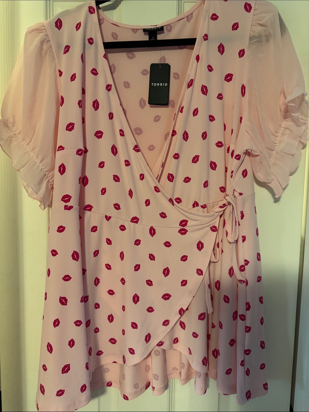 torrid Pink Lip-Print Wrap Blouse